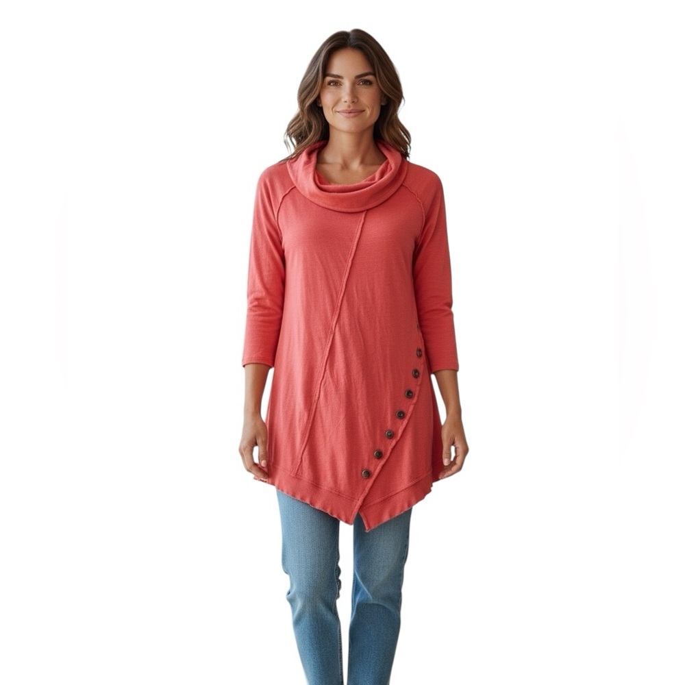Soft Surroundings Cowl Neck boho Top with Button Detail